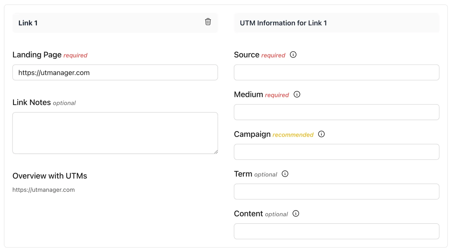 UTManager Link Builder