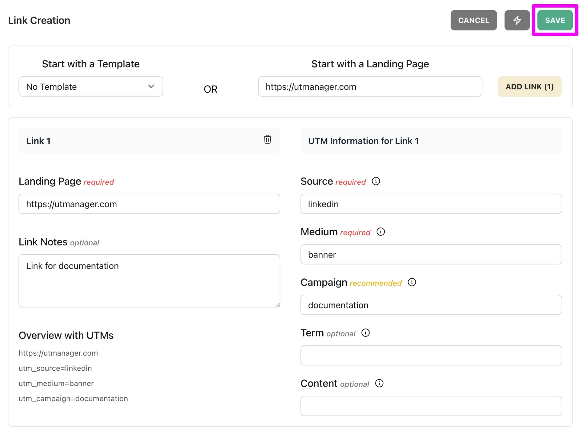 UTManager Add Link or Save?